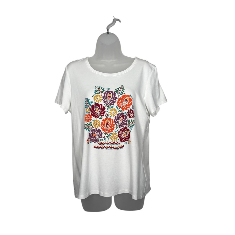 Peruvian Connection Oaxaca Prima Cotton Floral Tee Size Large